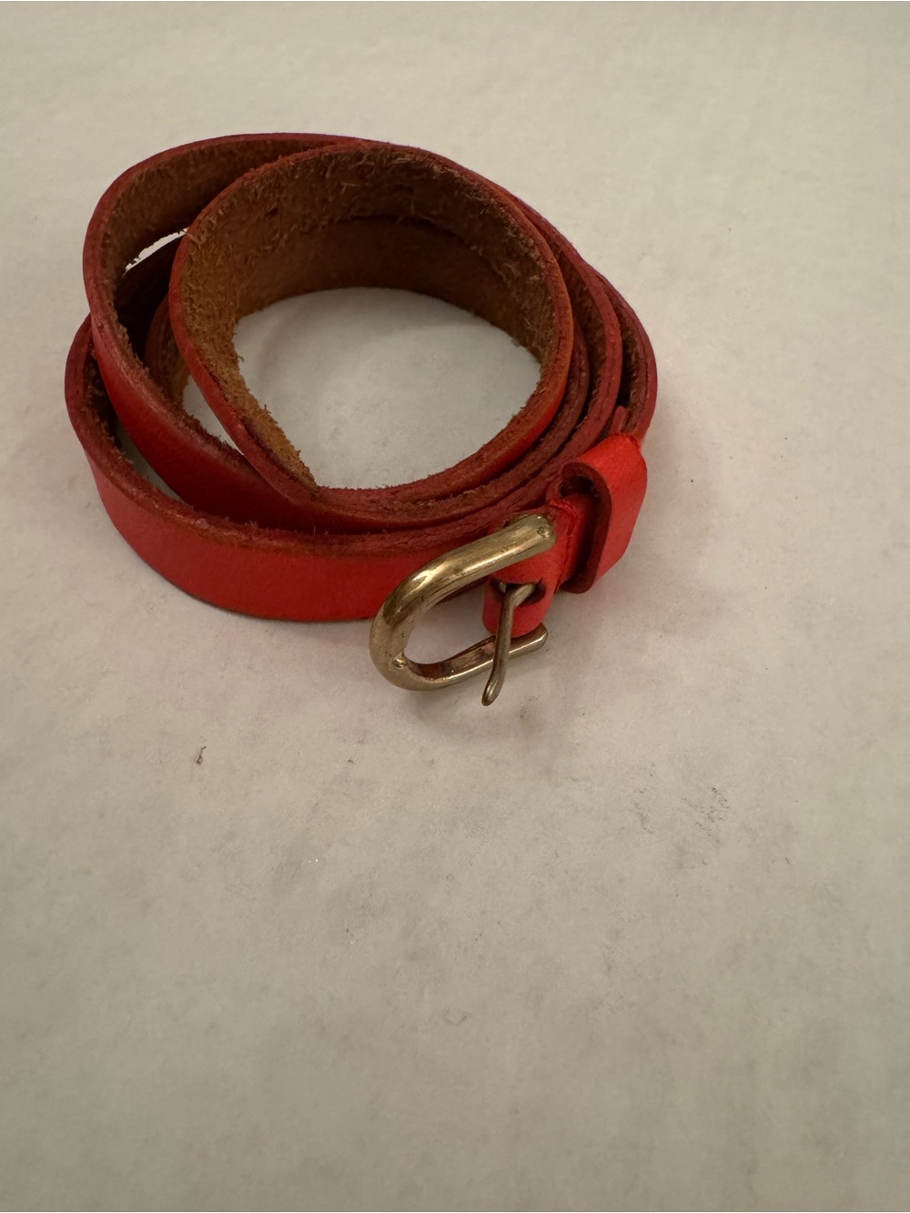 J. Crew Red Leather Belt with Brass-Tone Buckle